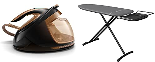 Philips GC9682/80 Dampfbügelstation Perfect Care Elite Plus (2700 W) kupfer/schwarz & Laurastar Bügelbrett Plusboard, 42cm x 125cm, 100 % Baumwolle, Integrierten Rollenpaar, 9Kg, Bequeme Lagerung,Gris