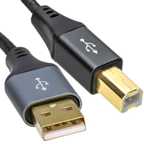 kenable USB 2.0 Printer Cable A to B Male Braided Metal Housing Gold Plated 24AWG Shielded Lead 3m Black