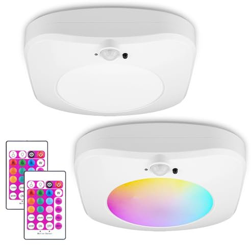 LUXSWAY LED Motion Sensor Ceiling Light Shower Light Battery Operated with Remote Control 10 Color Changing,Wireless Shower Accessories Motion Activated Light Indoor Outdoor for Closet Hallway Pantry