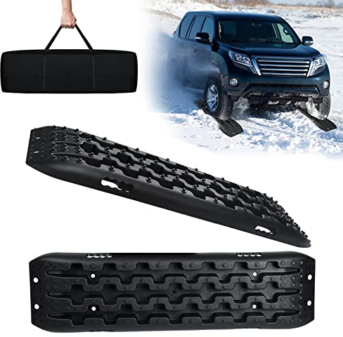 NAIZY 2x Sandbleche Offroad Traktionsmatte Kunstoff Anfahrhilfe Recovery Board Tracks mit Aufbewahrungstasche Traktionsband Max. 10T Last, PKW LKW Traktionsplatten, Schwarz
