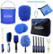 Outigu Kit de nettoyage professionnel de voiture, 17 pièces pour extérieur et intérieur de voiture avec sac, brosse pour roues, seau, brosse pour grille d'aération, plumeau, brosse de détail (17)