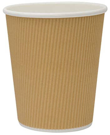 GoCoPack Ripple Paper Coffee Cups: Pack of 50-8oz(227ml), 10oz(284ml), 12oz(340ml), or 16oz(450ml) - White, Black or Brown/Kraft Ripple Paper Cups (10oz (284ml), Brown-Kraft)