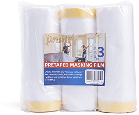 TAPEBEAR Abdeckfolie Mit Klebeband 3 Rollen, Transparent malerabdeckfolie | Selbstklebende Malerband Mit Abdeckfolie Zum Schutz Von MöBeln, Staubschutz, 1400mm x 27m