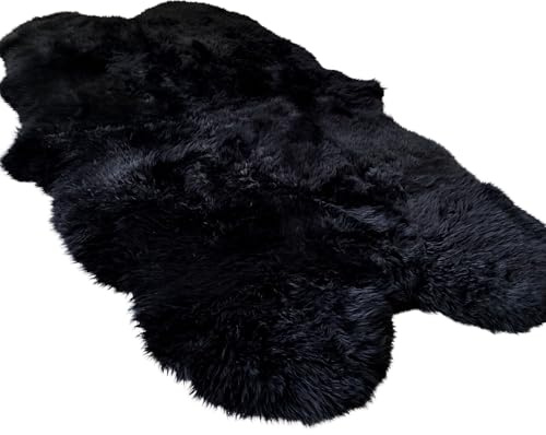 Woolous Black Sheepskin Rug 4x6 ft, Genuine New Zealand Lambskin Area Rug