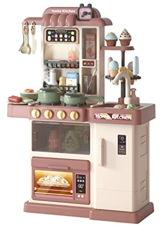 Kinderküche mit Spülbecken, Kinderherd, Licht, Sound, Spielzeugküche - Die Spielküche Jasmin in Braun mit 37 Zubehör Teilen ist perfekt für Kids ab 3 Jahren