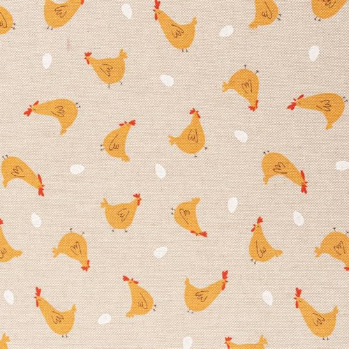 SCHÖNER LEBEN. Dekostoff Halbpanama Leinenlook Little Happy Chicken Natur gelb 1,40m