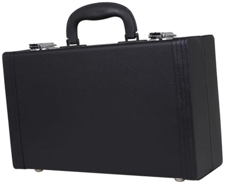 Klarinettenkasten aus Leder, Tragbar mit Griff, Stoßfest und Sicher | Schwarze Hartschale, Einfache Elegante Optik, Vier Bodennägel, für Klarinette, Staubschutz und Alltag