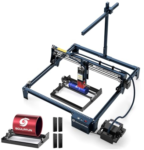 SCULPFUN S30 Machine à graver laser 5 W avec assistance d'air automatique, fraiseuse 60 W CNC avec caméra CAM500 Lightburn, rouleau rotatif laser, graveur laser pour bois, métal