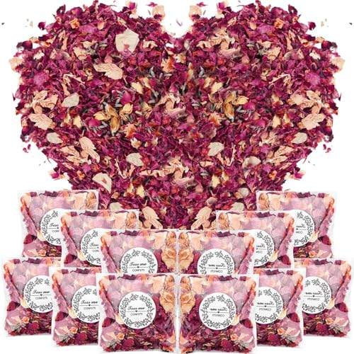 Mbsomnus Confeti para Boda 12 Paquetes - Pétalos de Rosa Naturales, Biodegradable, Conos Arroz, Flores Secas para Noche Romántica, Fiesta y Decoración
