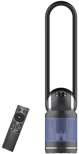 LSQXSS Ventilateur tour avec purificateur d'air,ventilateur de refroidissement sans pales avec télécommande,8 vitesses,minuterie 8h,balançoire à 80°,ventilateur tour à circulation d'air,affichage LED