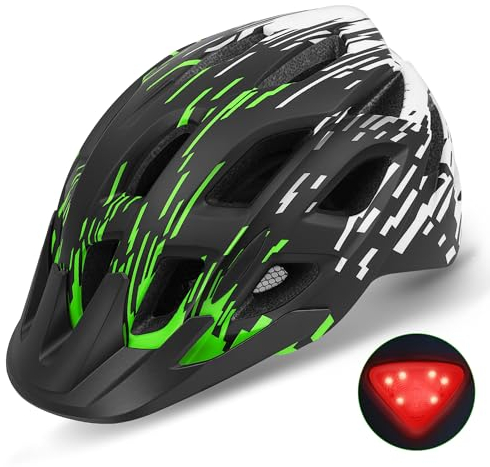 Fahrradhelm Erwachsene mit Visier und LED, Fahrradhelm Herren Damen mit 21 Belüftungsöffnungen, MTB Mountainbike Helm Radhelm Cityhelm Urban Fahrrad Helm 57–61 cm (Blackgreen)