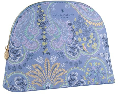 Sara Miller London Kosmetiktasche, Reißverschluss Pull Make Up Organizer, Turnbeutel, Reisegröße, Große Größe, Veganes Blaues Leder, Tierversuchsfreundlich, Schönheitsgeschenk für Sie