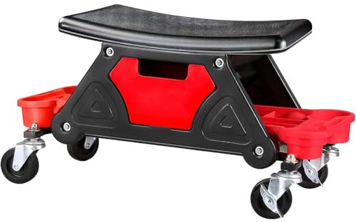 HEYOUTH Werkstatthocker mit Fixierbaren Rädern & Ablagen – Industrieller Rollsitz 180 kg für Garage und Werkstatt, Abnehmbare Sitzfläche