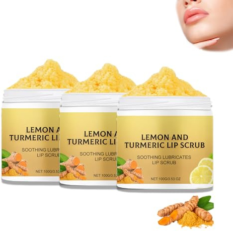 Natürliches Lippenpeeling mit Kurkuma und Zitrone für dunkle und stumpfe Lippen, Peeling-Lippenpeeling mit Aloe Vera für rissige und trockene Lippen, spendet Feuchtigkeit (3pcs)