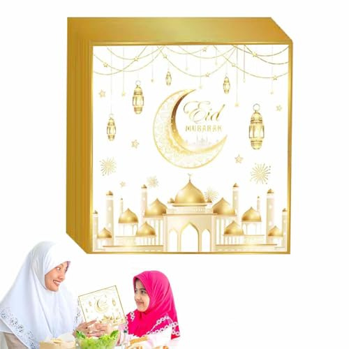 Décoration de Table Eid Mubarak – Serviettes de table Ramadan exquises - Élégante décoration de table pour célébrations Eid et RamadanServiettes Jetables pour Fête Ramadan