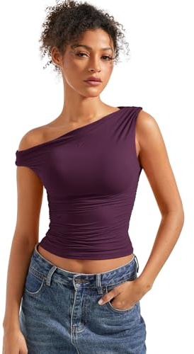 SUUKSESS Donne Off Spalla Top Camicie Senza Maniche Y2K Uscire Crop Tank Top