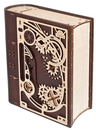 UGEARS Holzmodellbausätze zum Zusammenbauen – Buch der Geheimnisse 3D Holzpuzzles für Erwachsene mit Steampunk-Kombinationsschloss – Mechanische Puzzlebücher für Erwachsene 263 Teile