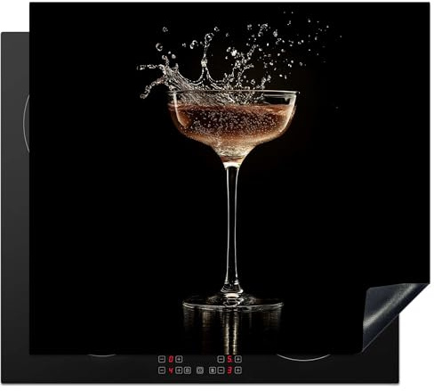 KitchenYeah© Protection Plaque Cuisson Deco Cuisine Cache Induction 58x51 cm Protège Pour Cuisiniere Protection Cocktail - Noir - Splashes - Verre