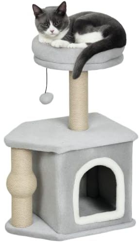 PawHut Rascador para Gatos con Cama Cueva Plataforma 66 cm Gris Claro