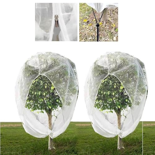 Lot de 2 Sacs de Protection pour Plantes avec Fermeture Éclair et Cordon – Filet Anti-Insectes et Oiseaux pour Arbres Fruitiers, Légumes, Fleurs et Arbustes (White, 2m x 4m)