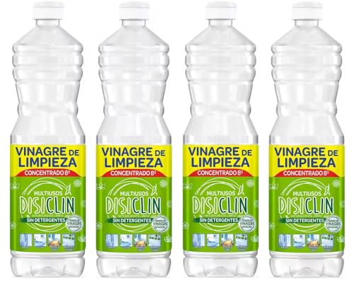 Disiclin Vinagre de Limpieza concentrado Multiusos 1L – Pack de 4 Botellas | Limpiador Potente, Antical y Desengrasante Natural para el Hogar, Cocina y Superficies