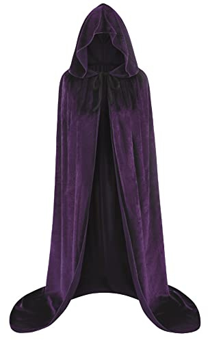 HAPNBCELE Cape à capuche violette en satin pour homme et femme, costume de sorcière, vampire pour costume médiéval, Renaissance, Halloween, cosplay, 167 cm