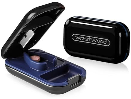 Momowin Tablettenteiler，Tragbarer Pillenteiler mit Ablagefach，Tabletten Schneider für Kleine und Große Tabletten，Geeignet für die Tägliche Reise.