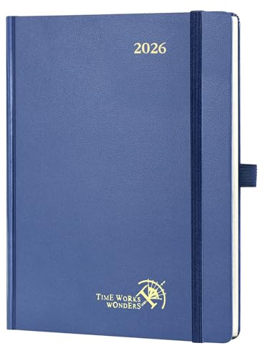 POPRUN Kalender 2026 Buchkalender 22 x 16,5 cm, 12-Monate-Terminplaner (Jan.2026-Dez.2026), Wochenplaner 2026 Hardcover mit Innentasche - Marineblau