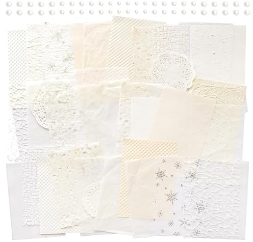 Mayplous 2 Packs Beige Aesthetic Textured Scrapbook Paper Set, Decorative Mesh Fabric & Mixed Material Sheets for Junk Journal, Planner, Collage, Card Making & Gift Wrapping (Simple)