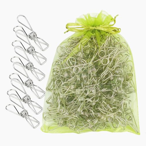BONYCUST 100 Pack Metal Clothes Pegs, Stainless Steel Utility Clips for Laundry, Washing Line, Snack Bags, Paper Files