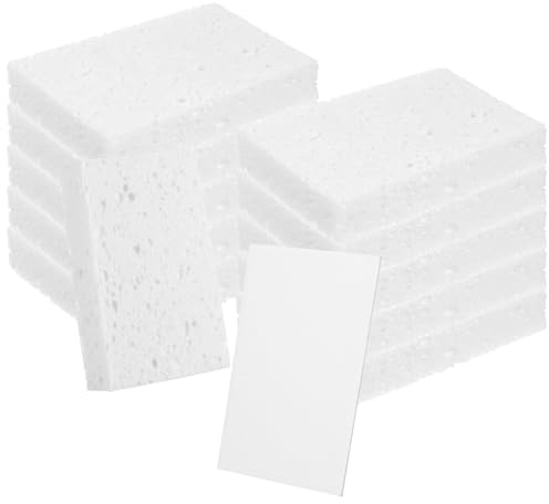 Kifmurase Lot de 12 éponges blanches en cellulose naturelle - Résistantes aux rayures - Réutilisables - Éponges de nettoyage pour la vaisselle - Artisanat DIY