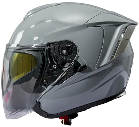 QJWMatic Casque de Moto, Casque Jet Ouvert avec Double visière, homologué ECE pour Scooters, Hommes et Femmes Adultes C,M54-55CM
