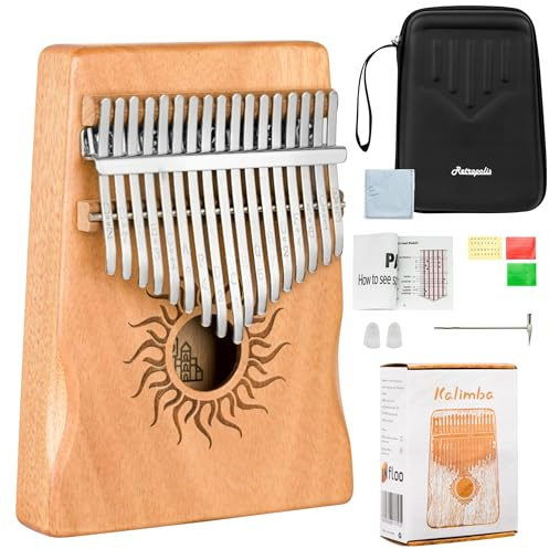 Retropolis Kalimba 17 Tonnen C-Dur - Musikinstrument aus Holz Mahagoni mit Etui und Zubehör - Kalimba für Anfänger und Fortgeschrittene (Naturmachoin)