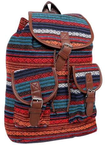 Toyvian Sac à Dos Vintage Pour Femme Sac De Rangement Avec Cordon Ajustable Style Bohème Ethnique Toile
