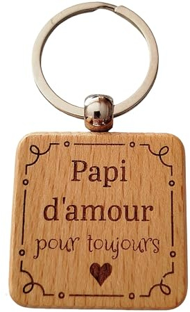 Porte-clés pour Papi et Mamie en Bois Gravé et Personnalisé - Cadeau Papy et Mamie - Idéal Anniversaire, Fête des Grands-Pères Fêtes des Grands-Mères Noël