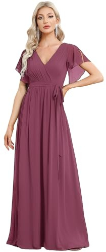 Ever-Pretty Women's V-Neck Ruffle Sleeves Ruched Bust Chiffon Floor Length Bridesmaid Dresses 0164A