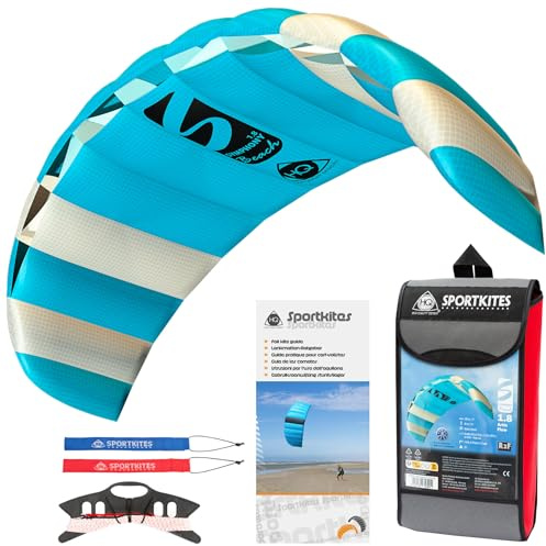 HQ Lenkmatte Symphony Beach III 1.8 Arctic ab 12 Jahre Freizeit Lenkdrachen | Zweileiner Matte inkl. 70 kp Blendlineschnüre 2x25m auf Winder mit Schlaufen Drachen für Kinder und Erwachsene, 60x180cm