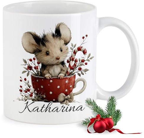 GRAZDesign Personalisierte Tasse Weihnachten Maus - Weihnachtstasse Kinder Erwachsende Kaffeebecher Keramik 330ml