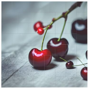 Rompecabezas de bloques de construcción cuadrados creativos con diseño de cerezas rojas, decoración de escritorio para el hogar