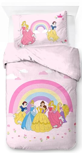 Jay Franco Children's Disney Princess Single Duvet Cover Set – 100% Cotton Super Soft Bedding with Pillowcase, Official Licensed Product, Pink, 2 Piece Set