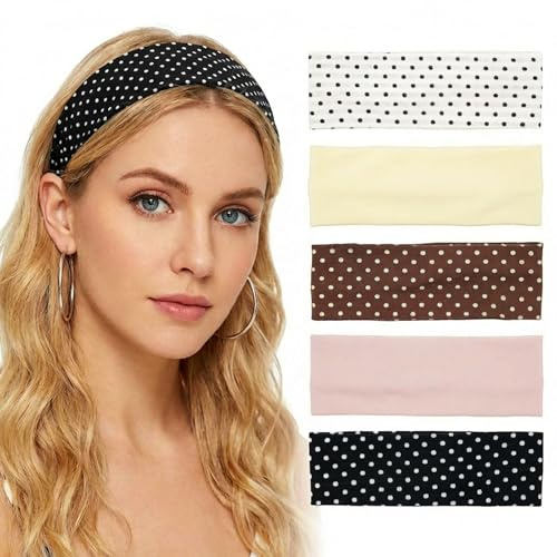 TESGADGETS 5er-Pack Damen-Haarbänder – Weiche, dehnbare Haarbänder für Alltag, Yoga, Workout und modische Outfits für Damen