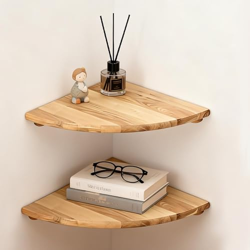 BORDEAG Eckregal Hängend aus Holz, 2 Stück 27cm Wandregal Holz für Schlafzimmer Wohnzimmer Küche, Eckregal Holz, Kleines Eckregal Wand zur Wandmontage, Ablage für Pflanzen Deko und Zubehör