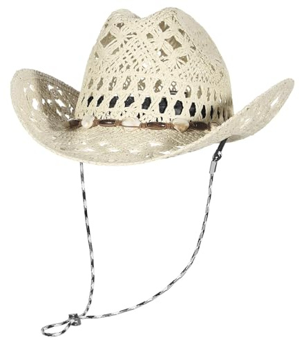 EOZY Handgewebte Strohhüte im Westernstil für Damen und Herren Cowgirlund Cowboy Panamahüte mit breiter Krempe und umgeschlagenem Rand für die Reise