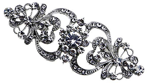 OTOTEC Broche de diamantes de imitación de cristal para mujer, para boda, fiesta, novia, flor, Metal, diamantes de imitación, plateado