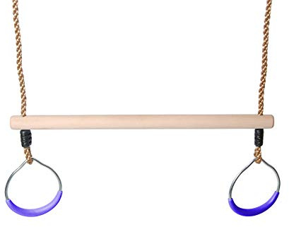 OTITU Kinder Klettern Ringe für Kinderschaukel Garten, Spieplatz Schaukel - Kinder Gymnastik Seilringe Gym Rings - Trapez Holztrapez mit Turnringen Gymnastikringe aus Kunststoff Blau