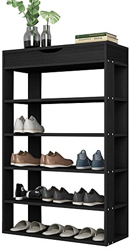 sogesfurniture Holz Schuhregal 5 Ebenen Schuhschrank Schuhablage Standregal Schuhständer für 20 Paar Schuhe, ideal für Diele, Flur, Treppenhaus, 75 x 30 x 94cm, Schwarz BHEU-L24-BK