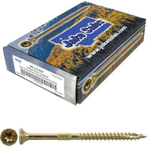 Jake Sales #9 x 2 3/4 Gold Star Wood Screw Torx/Star Drive Flat Head (5 POUNDS - 430 Approx. Screw Count) - Multipurpose Torx/Star Drive Wood Screws