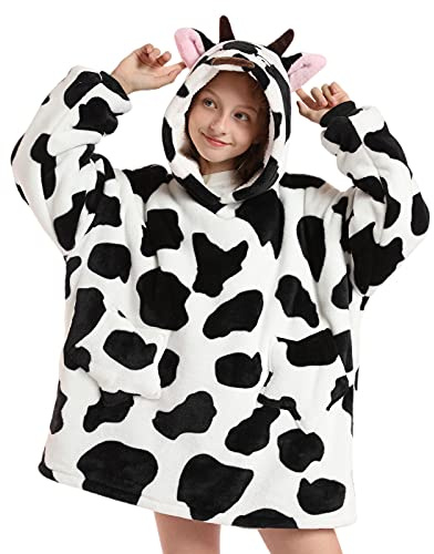 Wenlia Couverture à Capuche Surdimensionné pour Enfants, Sweats à Capuche Fille, Sweat-Shirt Pull-Over, Sherpa Couverture en Flanelle Sherpa épaisse avec Poche sur Les Manches, Cadeau Fille
