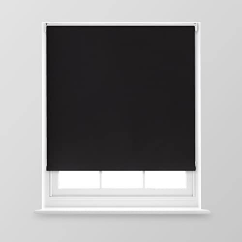 Trimmable Blackout Roller Blind - 3FT - BLACK - 90cm(W) x 170cm(L) | Polyester Thermal Blackout Roller Blind with Trim-To-Size Fit, Blocks Light, Retains Warmth, Ideal for Bedrooms & Lounges