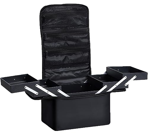 Kosmetikkoffer Schminkkoffer Make up Koffer Make up Tasche Kosmetiktasche Groß Schminktasche Kosmetik Box mit Schultergurt für Reise und Arbeit, schwarz